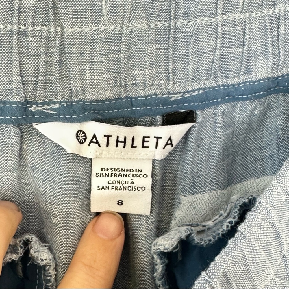 Athleta Women's Blue 100% Linen Cabo Jogger Pants Size 8 Athleisure Tapered - Picture 9 of 13